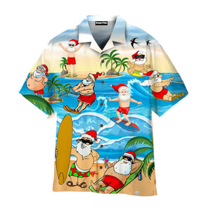 Funny Christmas Santa Surfing On Beach Hawaiian Shirt For Men & Women
