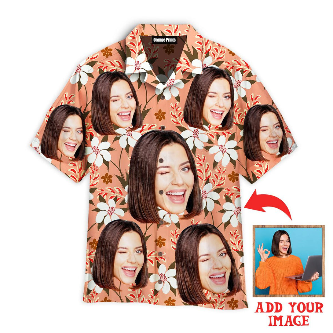Funny Funny Face On Autumn Flowers Seamless Custom Photo Hawaiian Shirt For Men & Women