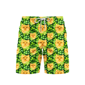 Ginger Cat In Clover Patrick Pattern Yellow And Green Beach Shorts For Men