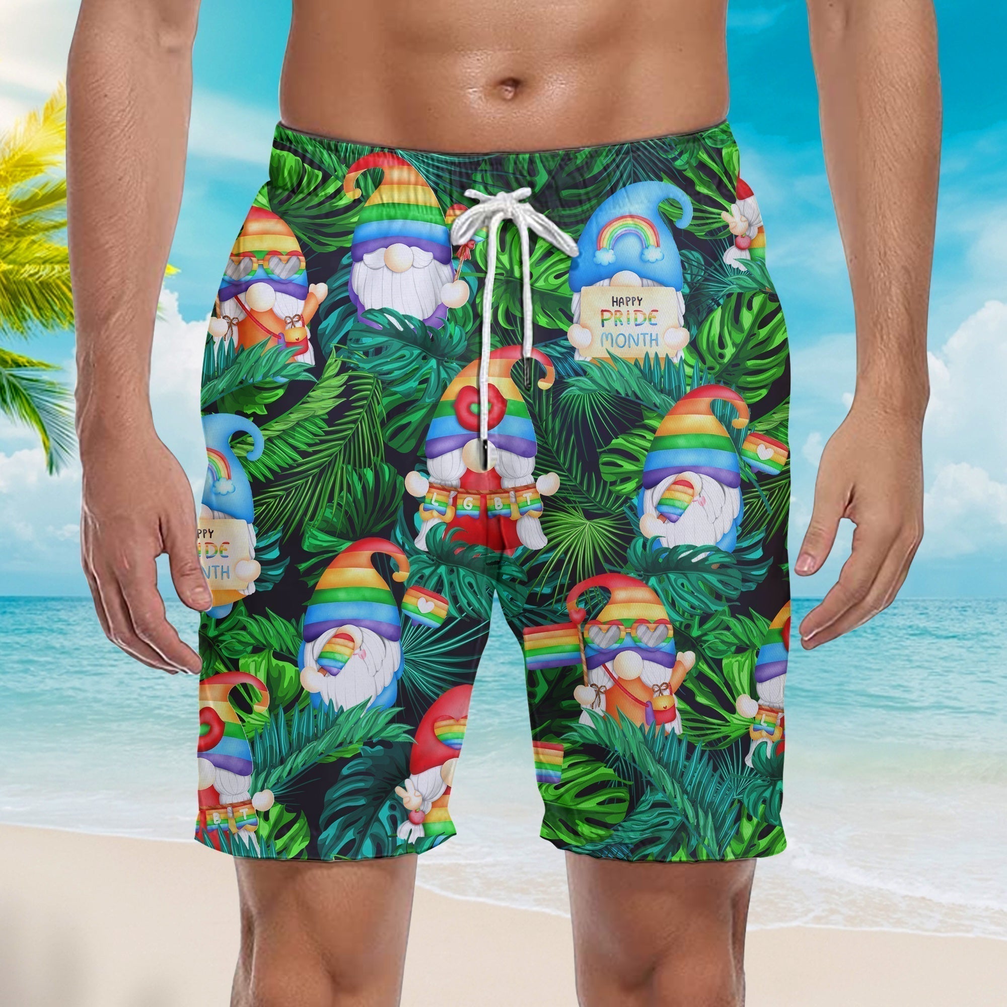 Gnomes LGBT Rainbow Friend Lovers Love Is Pride Beach Shorts For Men