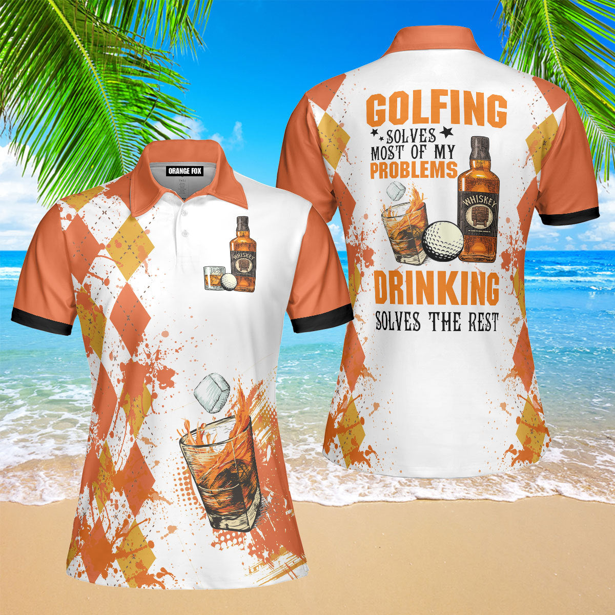 Golfing Solves Most Of My Problems - Gift for Golf Lovers, Whiskey Lovers - Drinking Vintage Golf Polo Shirt For Women
