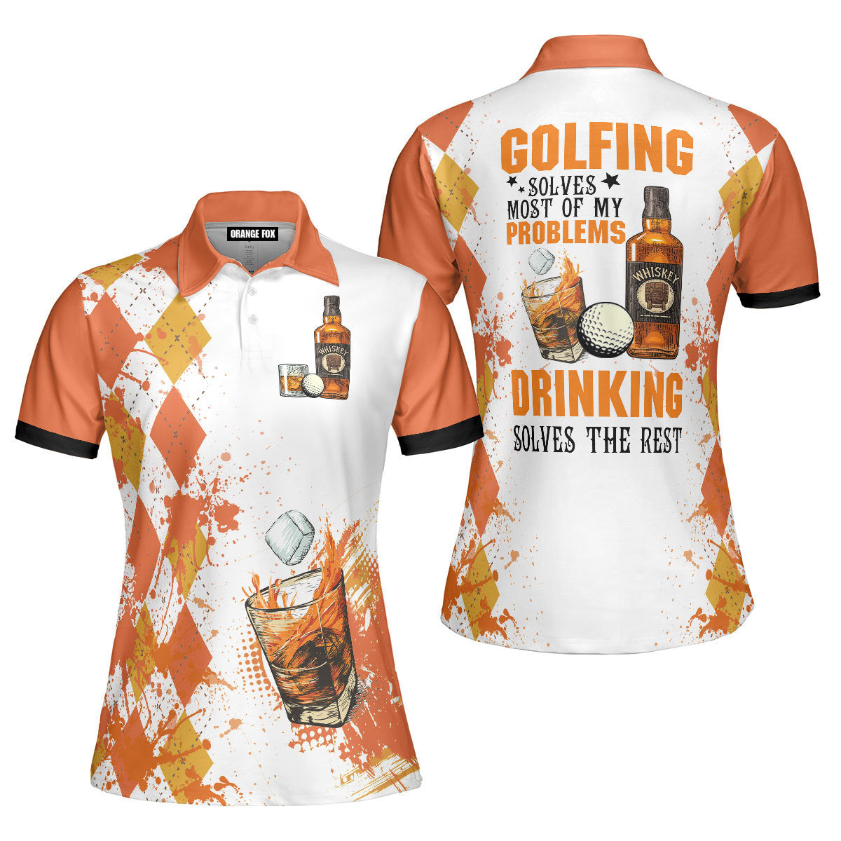 Golfing Solves Most Of My Problems - Gift for Golf Lovers, Whiskey Lovers - Drinking Vintage Golf Polo Shirt For Women
