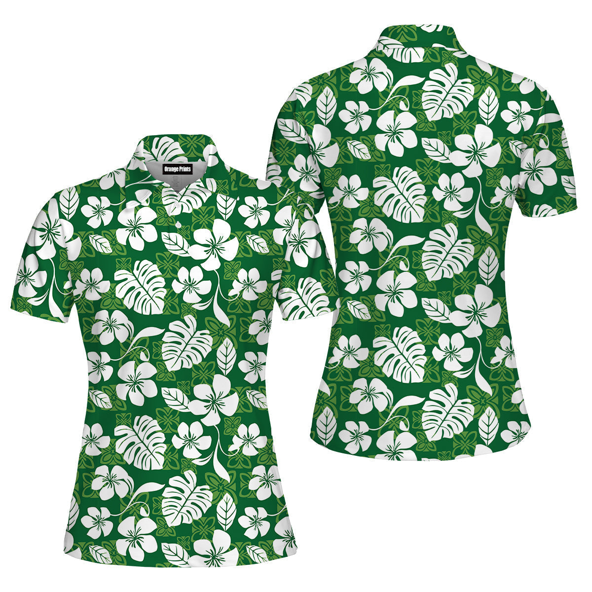 Green Seamless Aloha Polo Shirt For Women