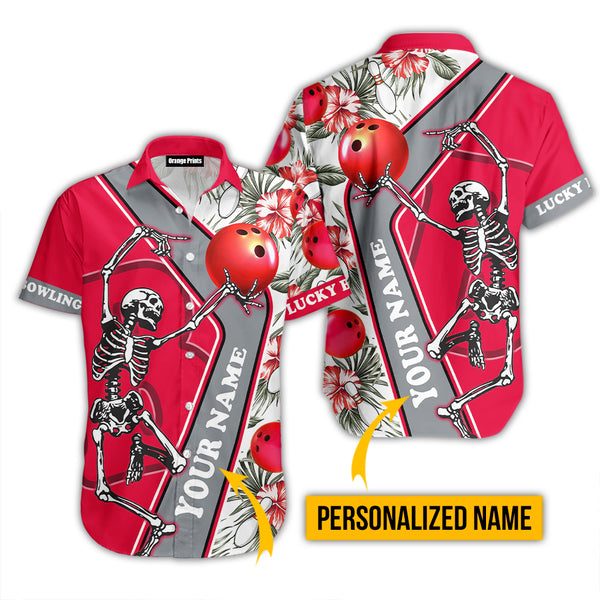 Skull Skeleton Lucky Bowling Custom Name Hawaiian Shirt For Men & Women HN3634