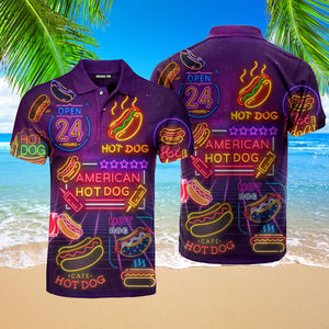 Hotdog - Gift For Food Lovers, Hotdog Lovers - Neon Open 24 Hours Polo Shirt For Women