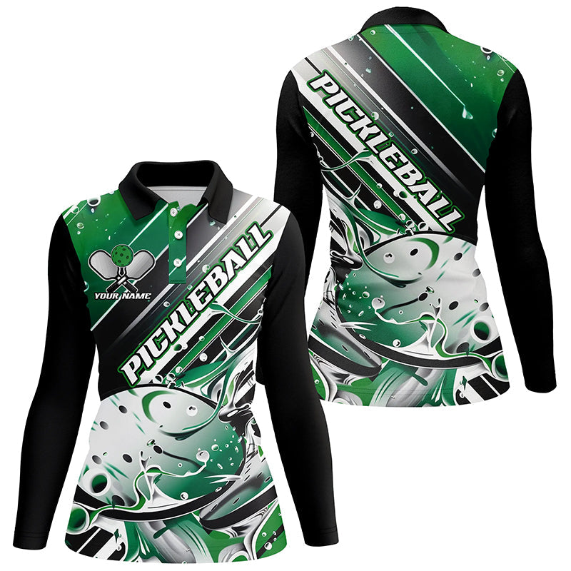Custom Ladies Pickleball Polo Shirts, Black And Green Pickleball Outfit Pickleball Shirts IPHW6930
