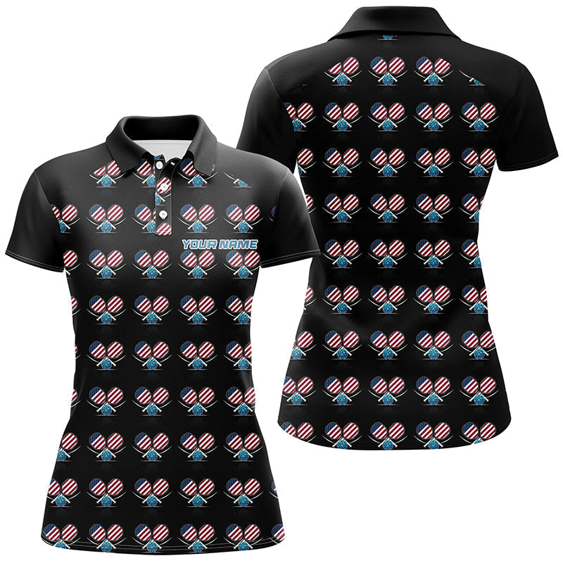 Personalized American Flag Pickleball Polo Shirts, Patriotic Pickleball Jerseys For Women IPHW6941