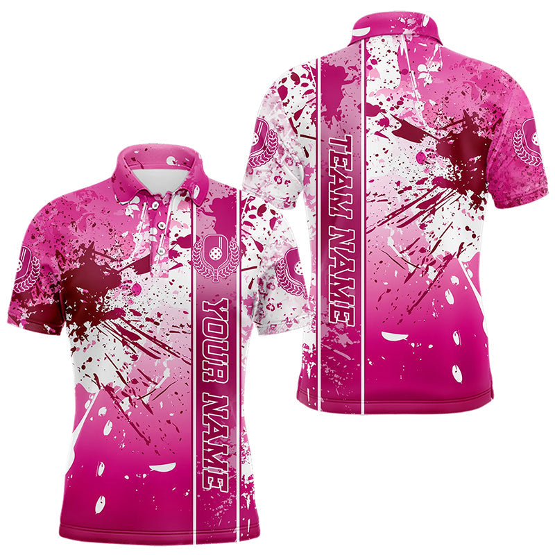 Pink And White Splatter Custom Pickleball Polo Shirts For Men, Pickleball Team Uniform IPHW8204