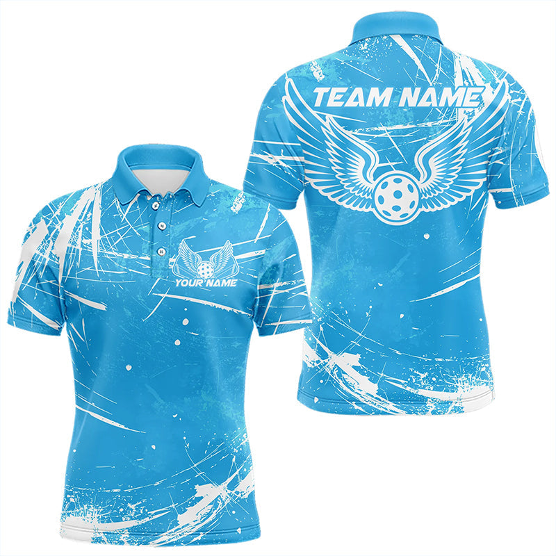 Blue And White Custom Pickleball Wings Polo Shirts For Men, Pickleball Tournament Team Shirt IPHW8213