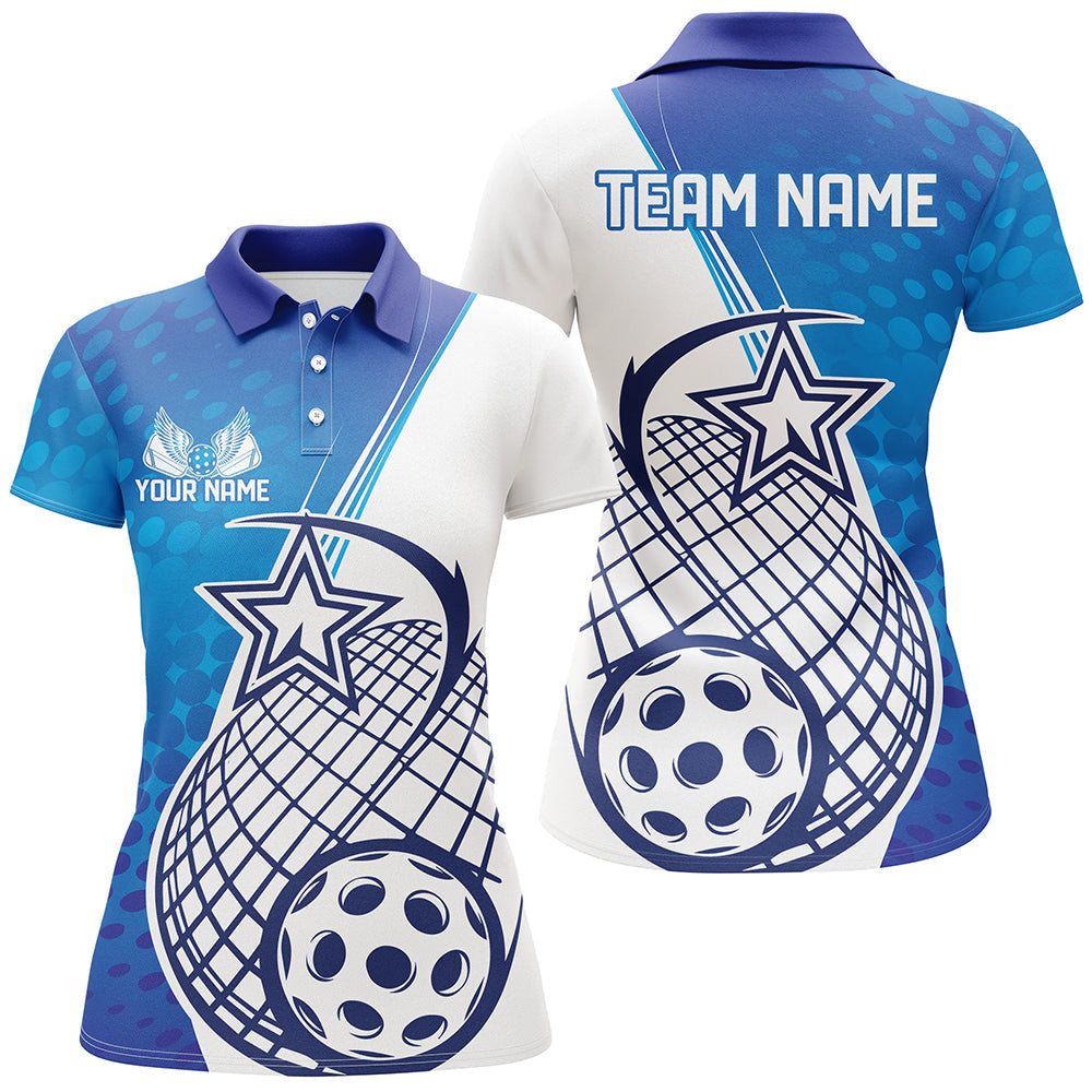 Custom Blue Pickleball Polo Shirts For Women, Pickleball Tournament Team Shirt IPHW8111