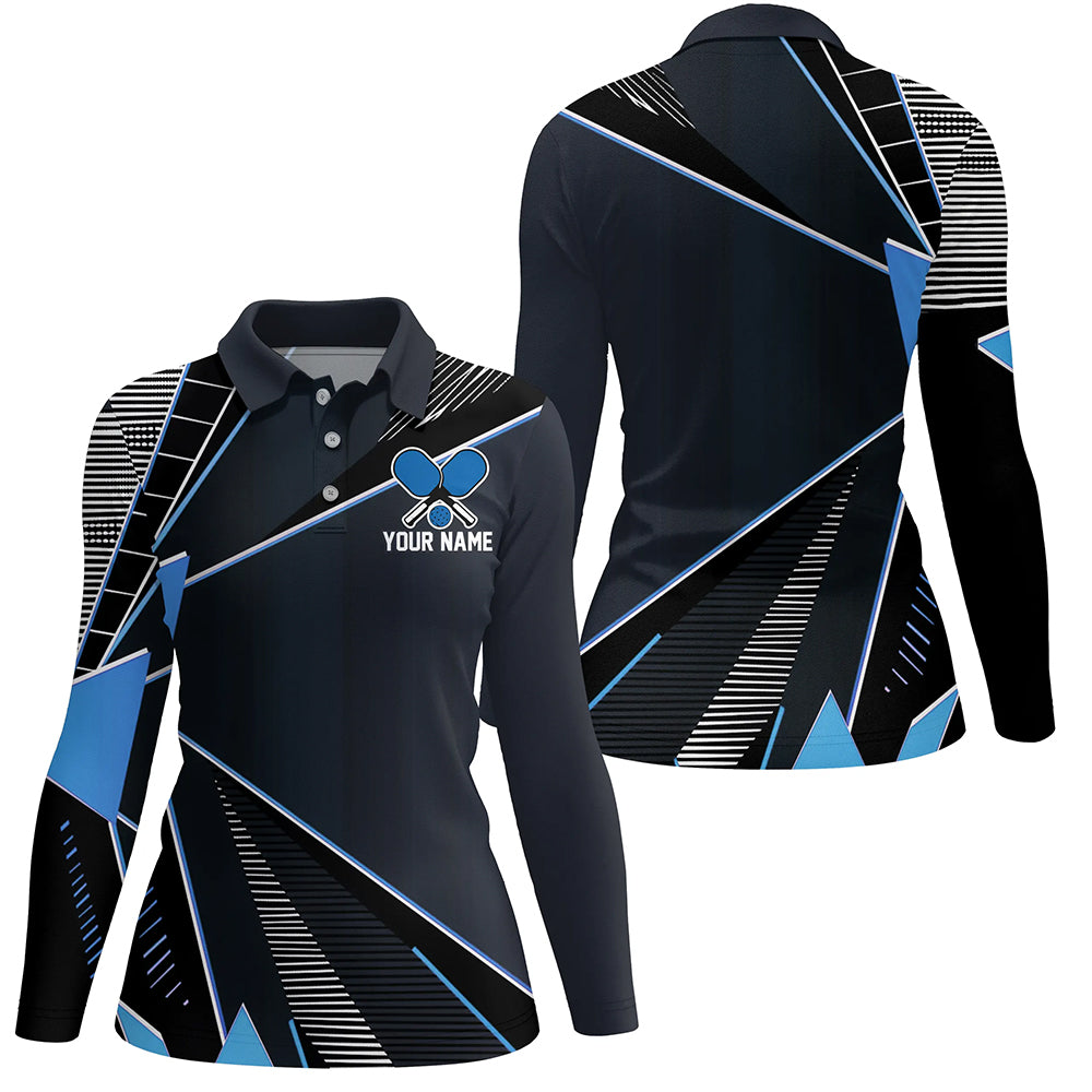 Black And Blue Personalized Pickleball Jerseys for women, Pickleball Polo Shirts Uniform IPHW6924