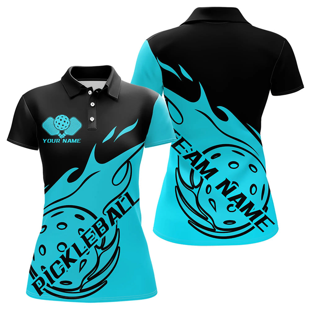 Black And Blue Fire Pickleball Ball Custom Flame Pickleball Polo Shirts For Women Team Outfit IPHW7777