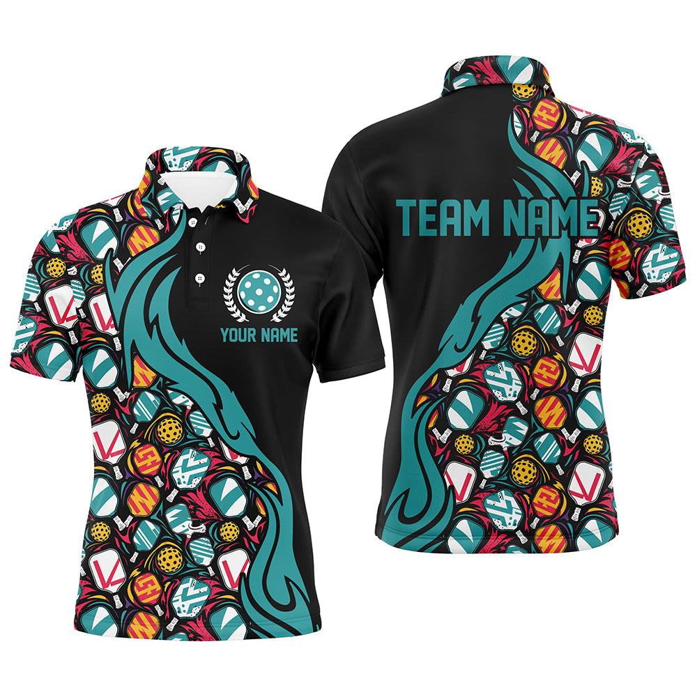 Custom Pickleball Balls And Paddles Pattern Pickleball Polo Shirts For Men, Pickleball Apparel IPHW6726