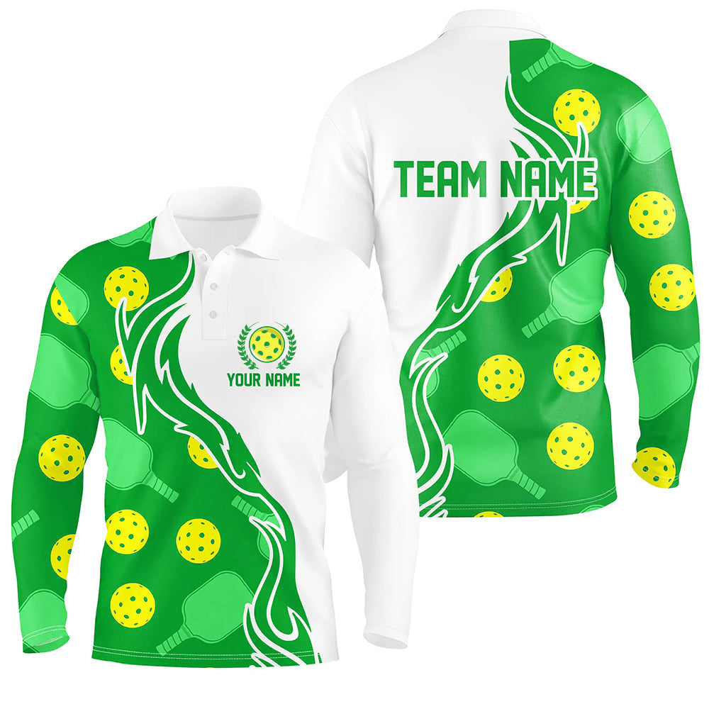 Pickleball Ball And Paddles Custom Pickleball Shirts For Men, Casual Pickleball Polo Tops | Green IPHW5533