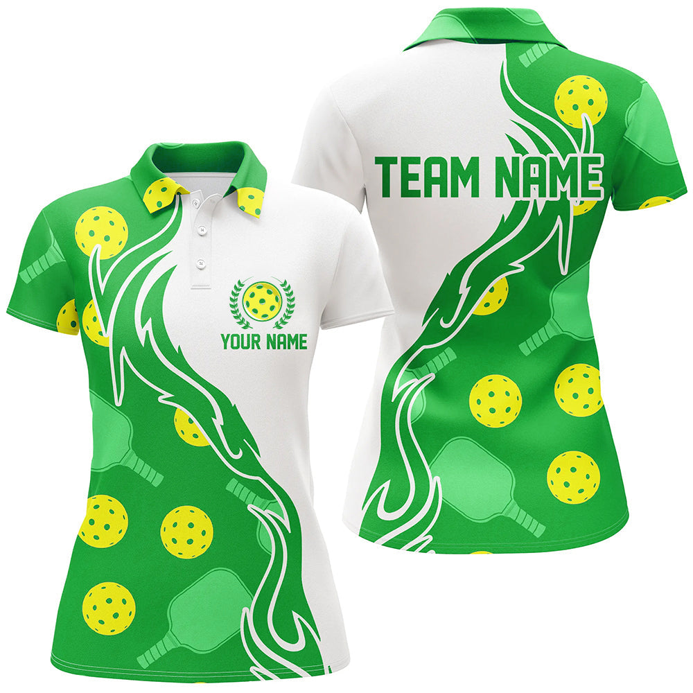 Pickleball Ball And Paddles Custom Pickleball Shirts for ladies, Casual Pickleball Polo Tops | Green IPHW5533