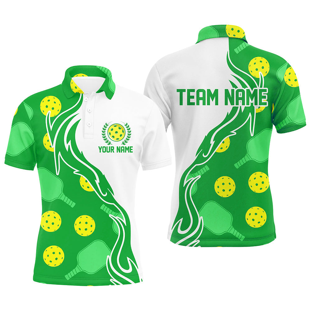 Pickleball Ball And Paddles Custom Pickleball Shirts For Men, Casual Pickleball Polo Tops | Green IPHW5533