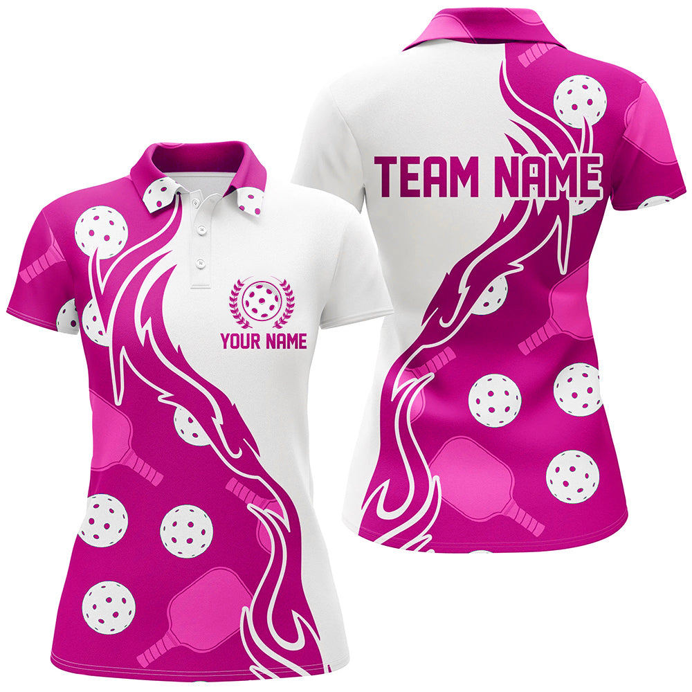 Pickleball Ball And Paddles Custom Pickleball Shirts for ladies, Casual Pickleball Polo Tops | Pink IPHW5534