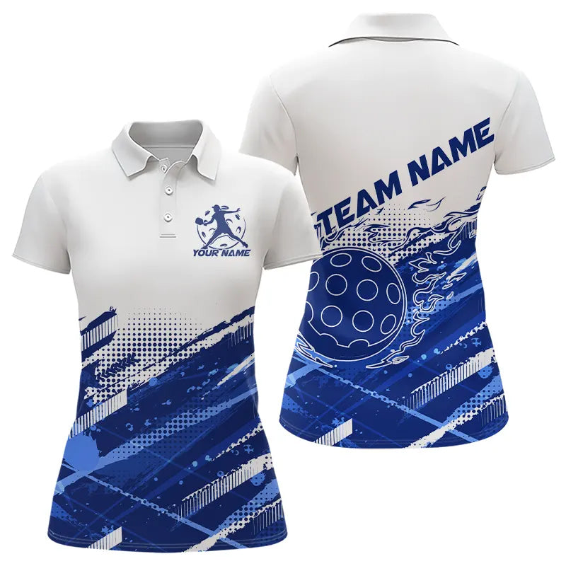 Custom Blue Flame Pickleball Polo Shirts For Women, Pickleball Team Name Shirt IPHW8109