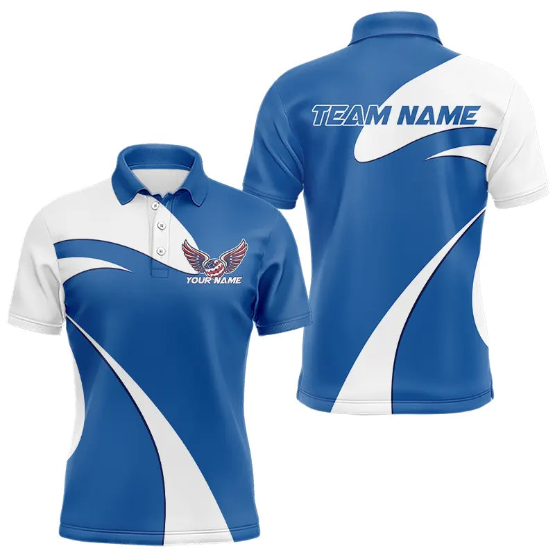 Custom American Flag Picklebal Wings Blue Polo Shirts For Men, Patriot Pickleball Team Shirt IPHW8118