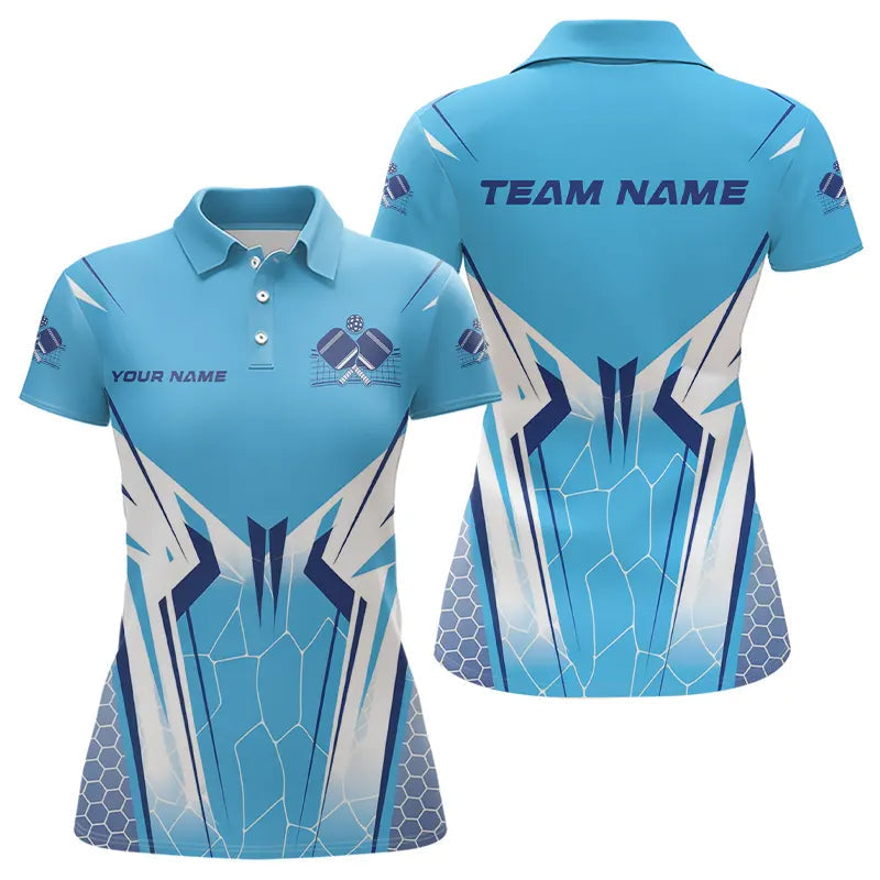 Custom Blue Pickleball Polo Shirts For Women, Pickleball Tournament Team Shirt IPHW8124