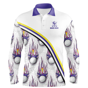Men's Purple Flame Golf Polo Shirt with Custom Name N6106