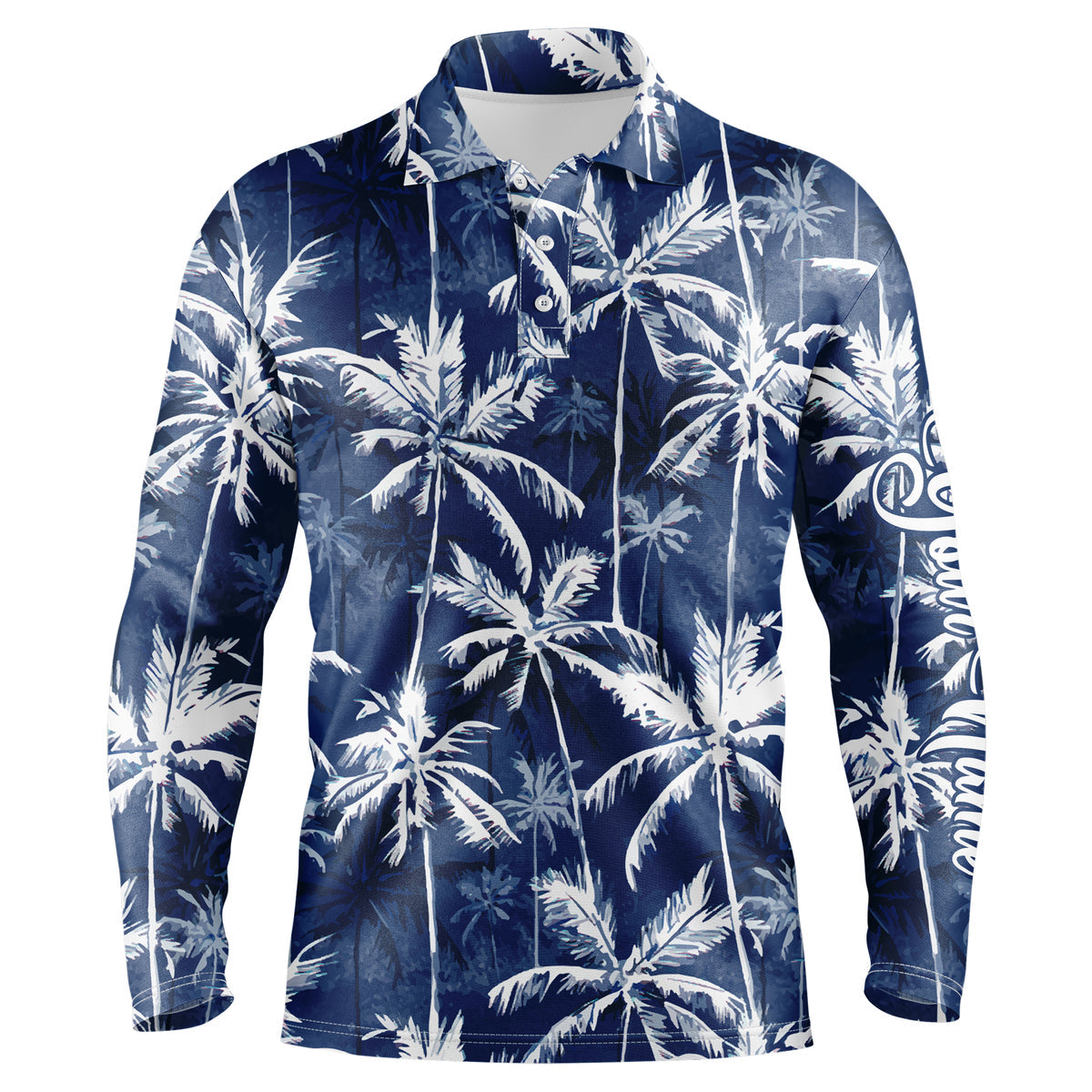 Men's UPF Golf Polo Shirt - Tropical Blue Watercolor Palms N3711