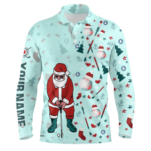 Festive Golf Pattern Mint Men's Polo Shirt - Santa Golfing Top for Men - Christmas Golf Gift L1025