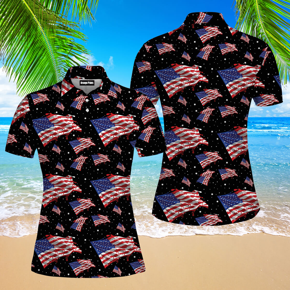 Independence Day 4th Of July American Flag Polo Shirt For Women