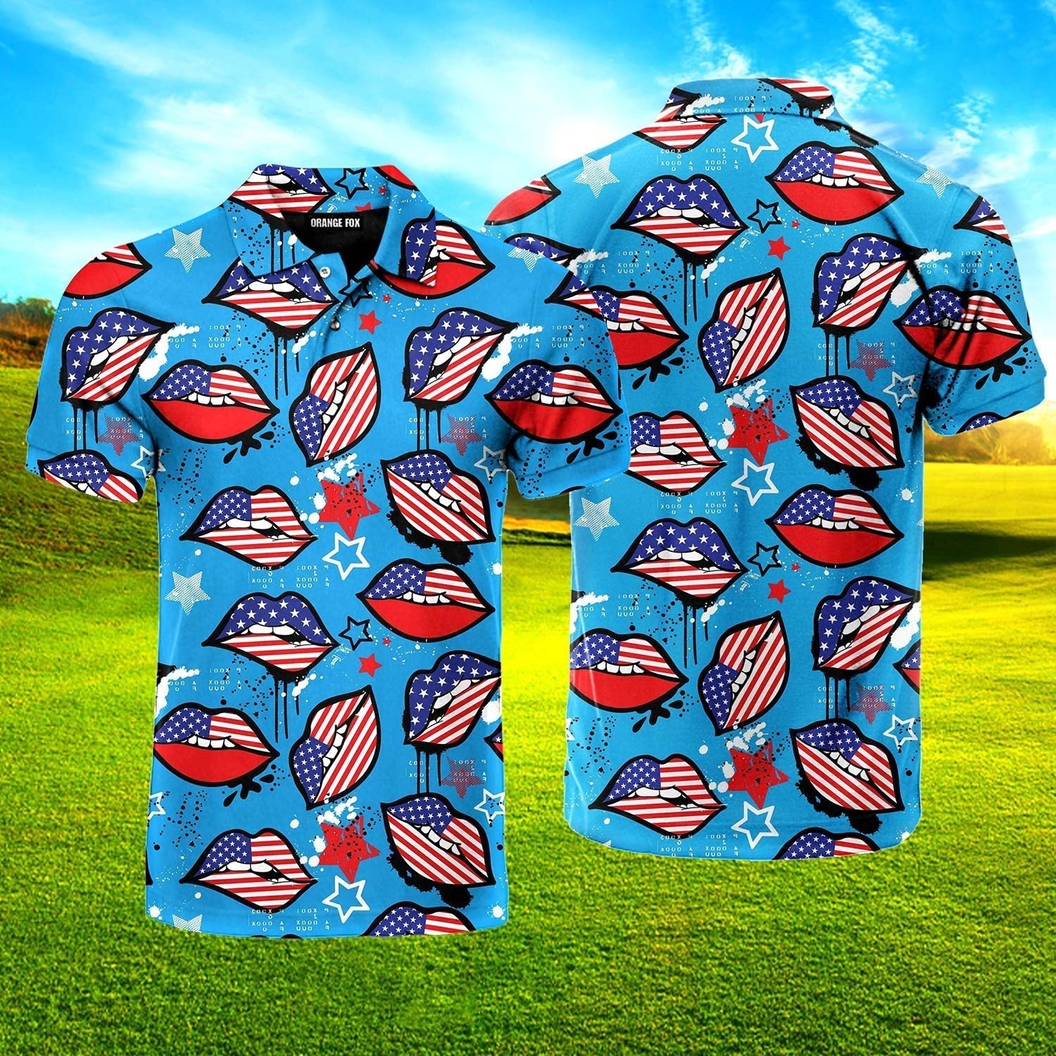 Independence Day 4th Of July American Sexy Lips Polo Shirt For Men
