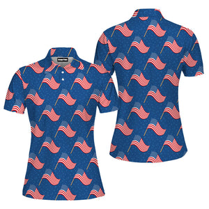 Independence Day 4th Of July Blue American Flags Polo Shirt For Women