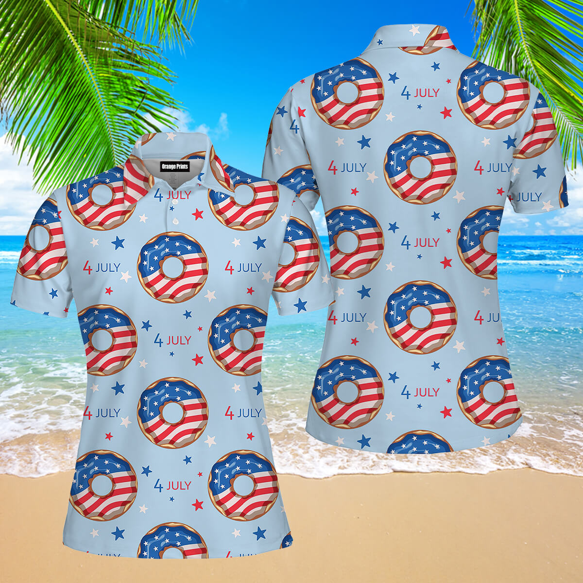 Independence Day 4th Of July Blue And Red Donuts Polo Shirt For Women