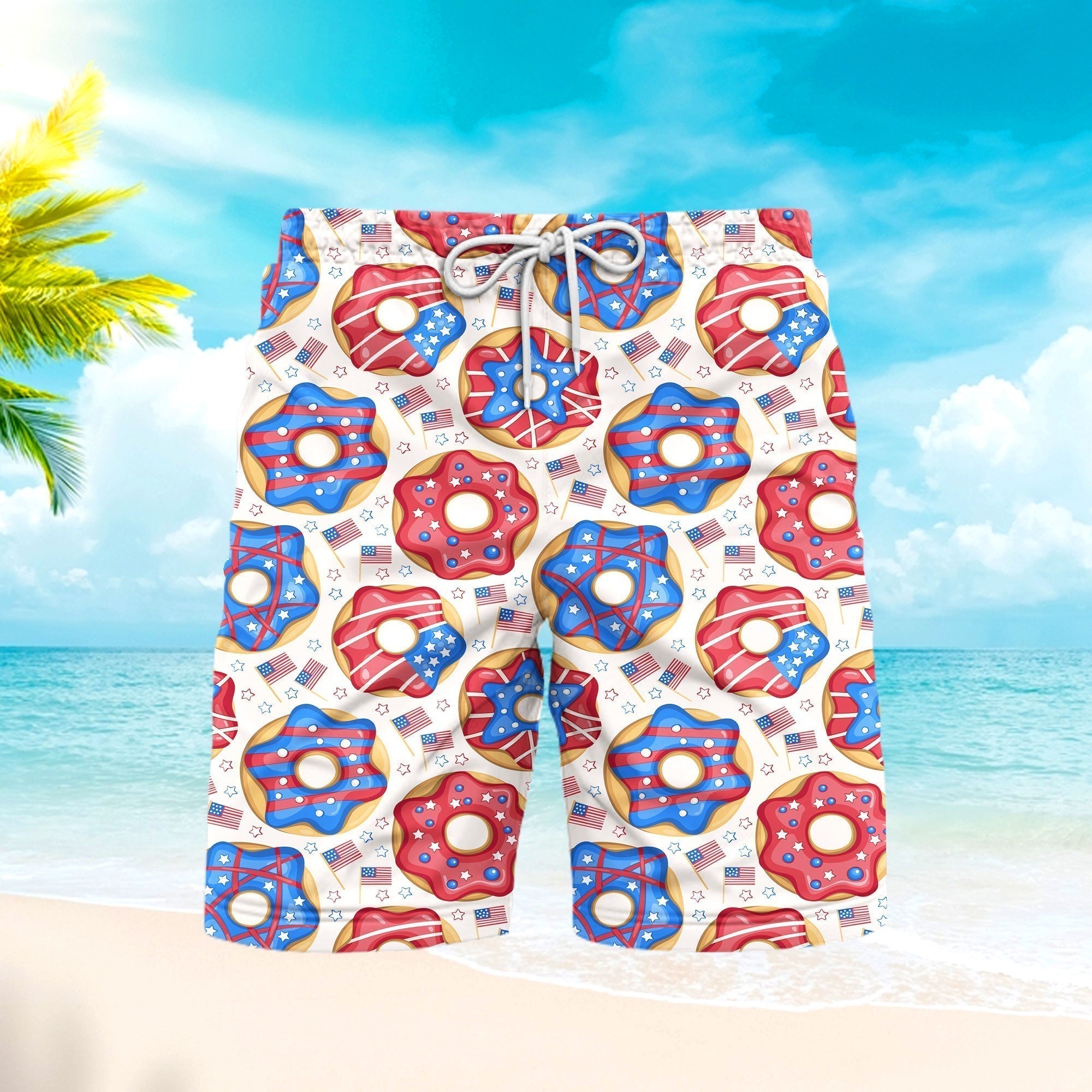 Independence Day 4th Of July Donuts America Patriotic Beach Shorts For Men
