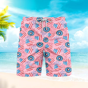 Independence Day 4th Of July Love American Donuts Patriotic Beach Shorts For Men