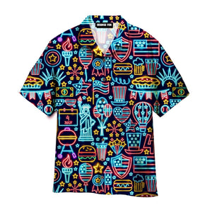Independence Day 4th Of July Outfit Neon Style Patriotic Black Aloha Hawaiian Shirt For Men & Women