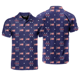 Independence Day 4th Of July Usa Patriotic Flags Polo Shirt For Men