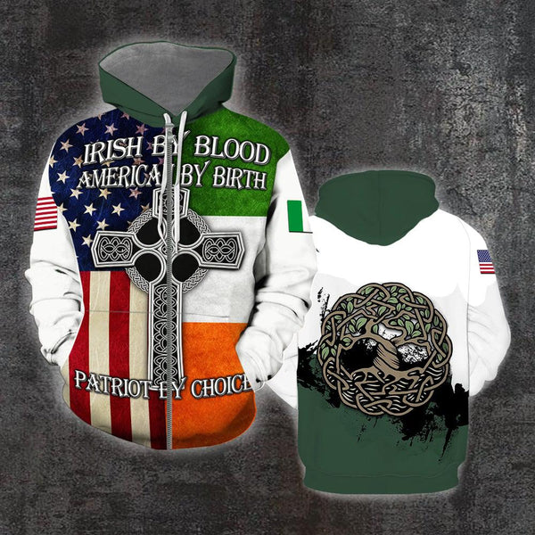 Irish American By Birth Patriot By Choice Zip Up Hoodie For Men & Women