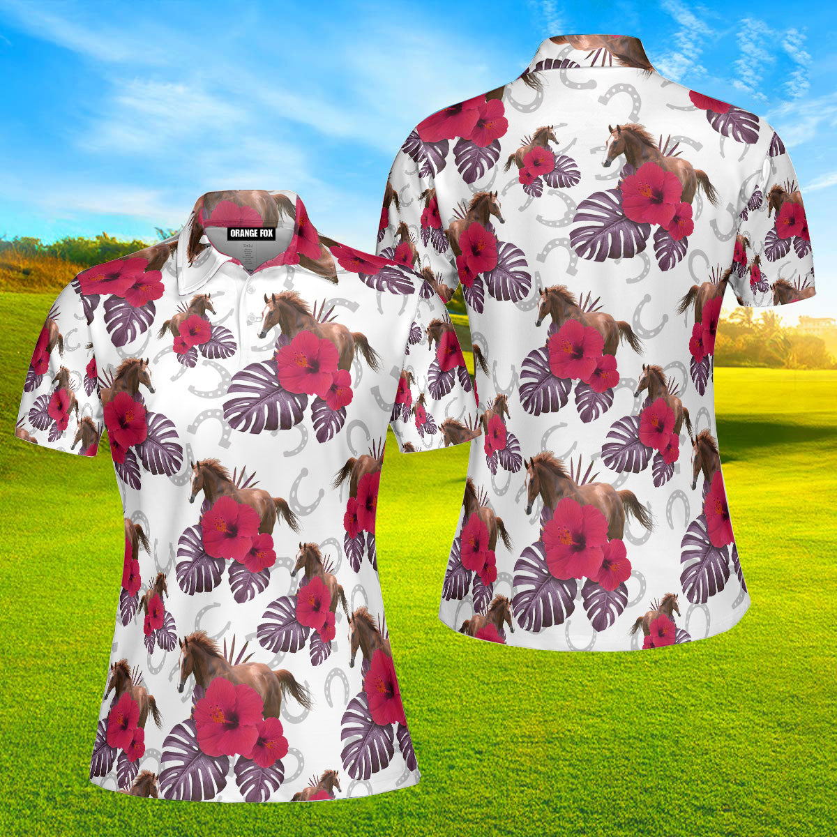 Kentucky Derby New Flower Horse Red Polo Shirt For Women