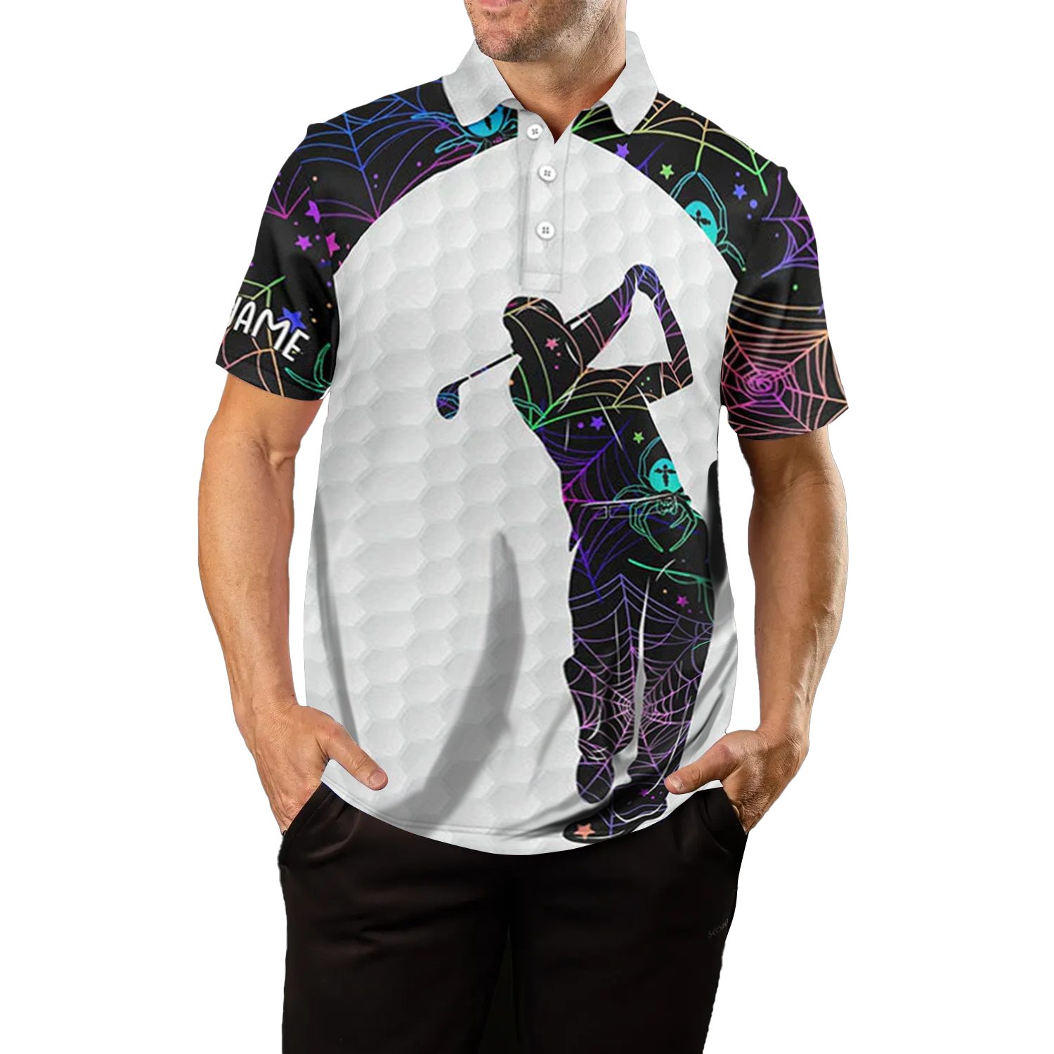 Men's Multicolor Spider Web Golf Polo L0110