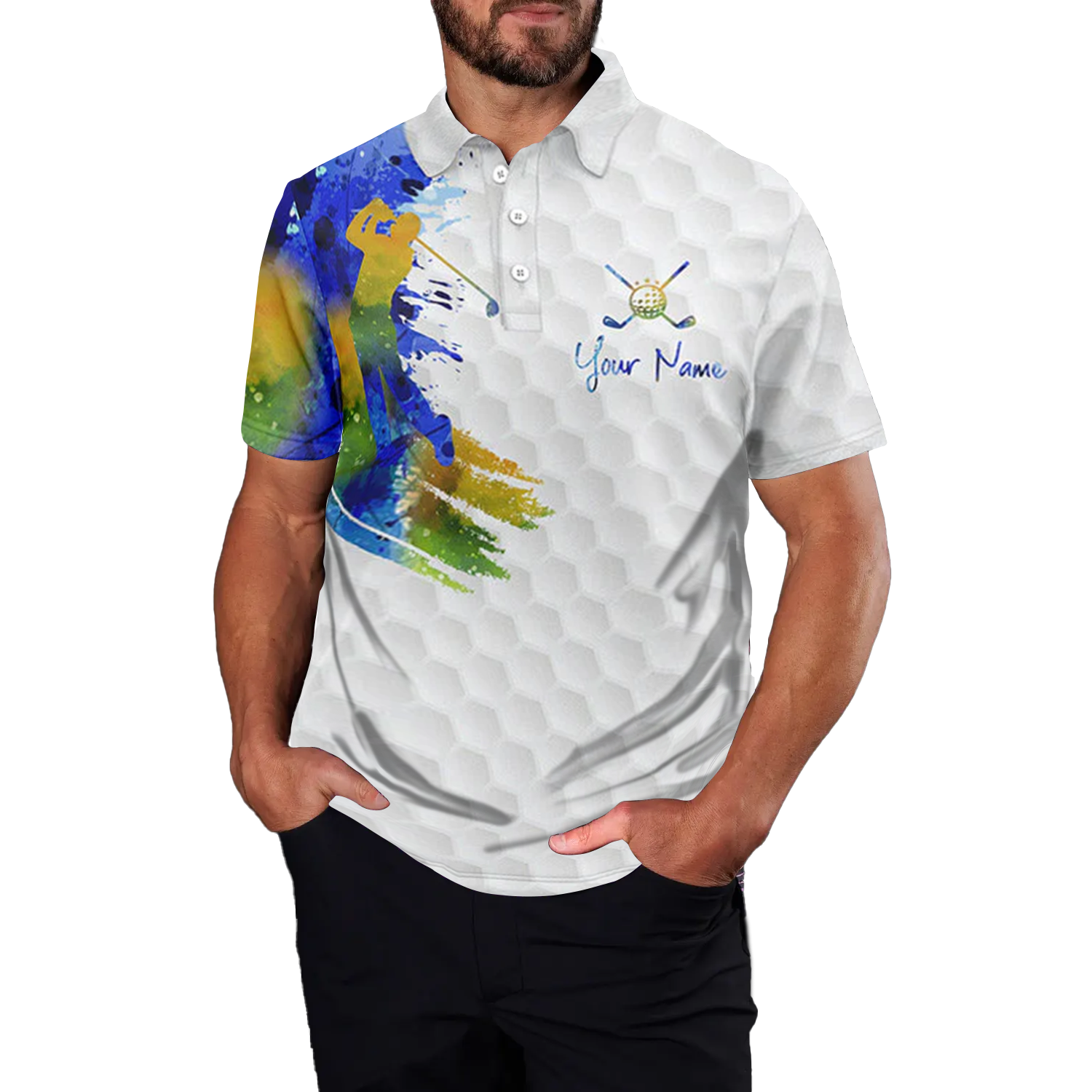 Colorful Watercolor Men's Golf Polo L0135
