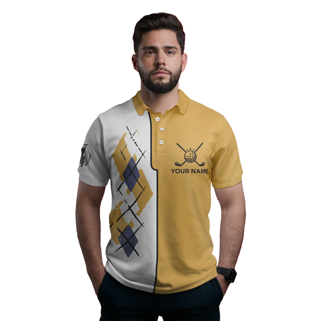 Yellow Argyle Golf Polo for Men - Funny Golf Gift L0472