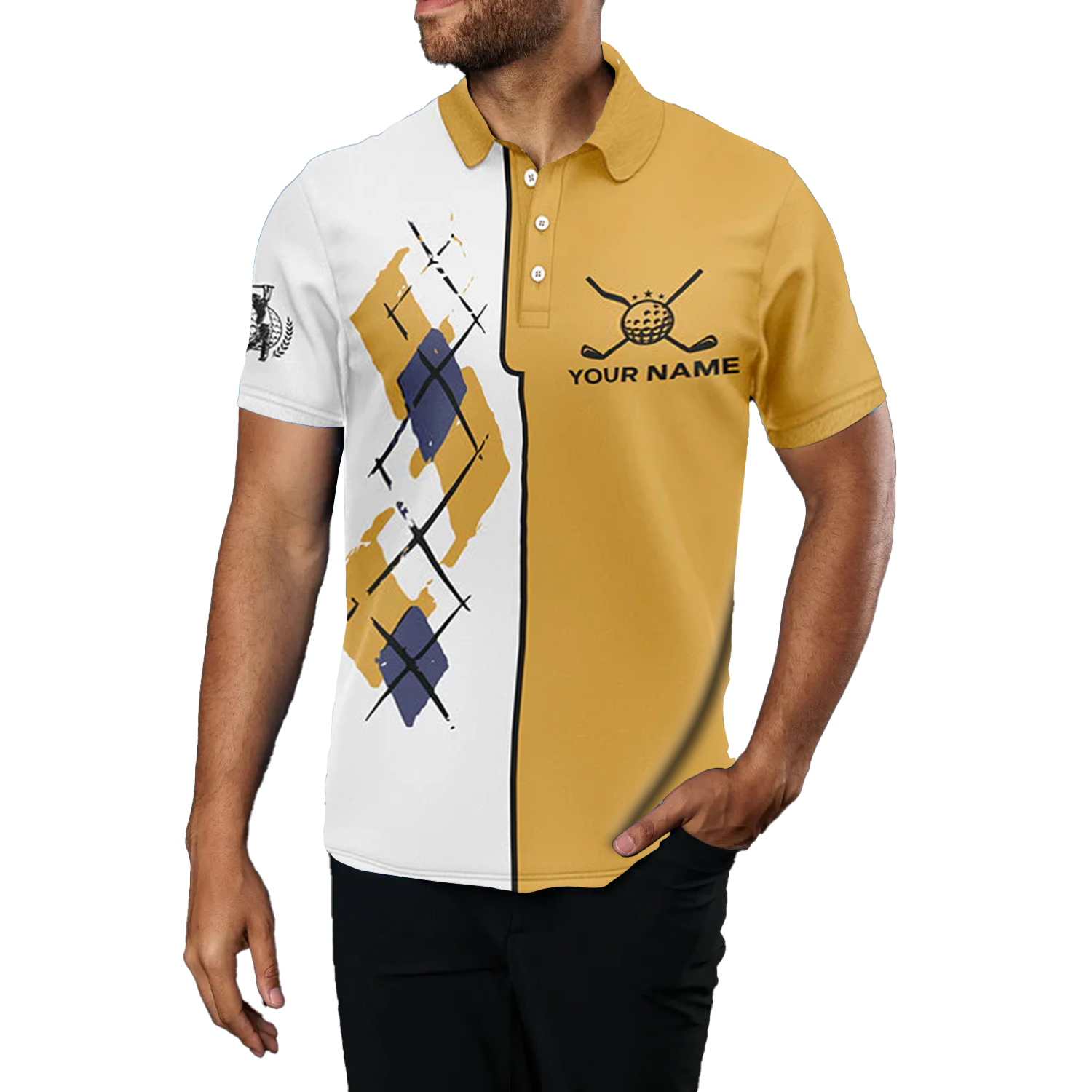 Yellow Argyle Golf Polo for Men - Funny Golf Gift L0472