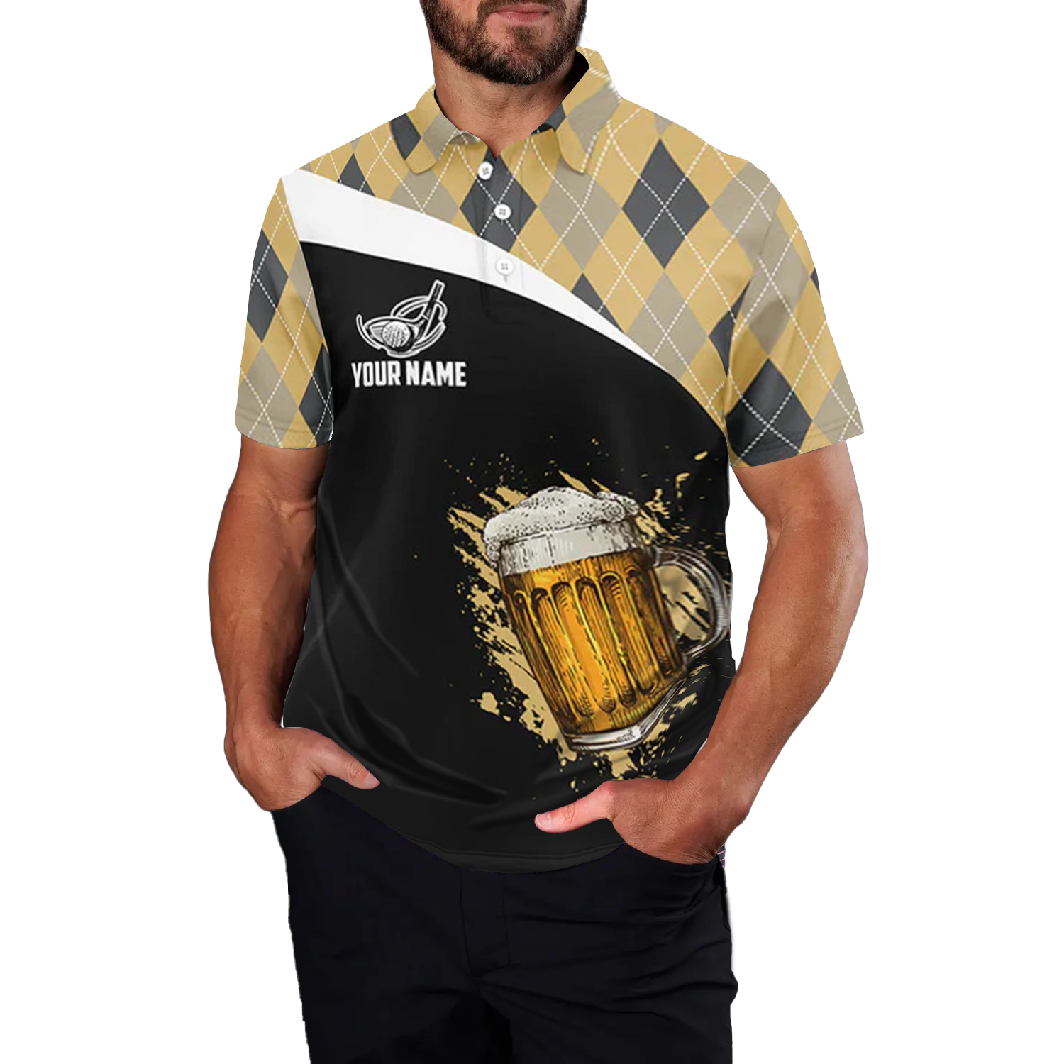 Men's Argyle Beer Golf Polo Shirt L0533