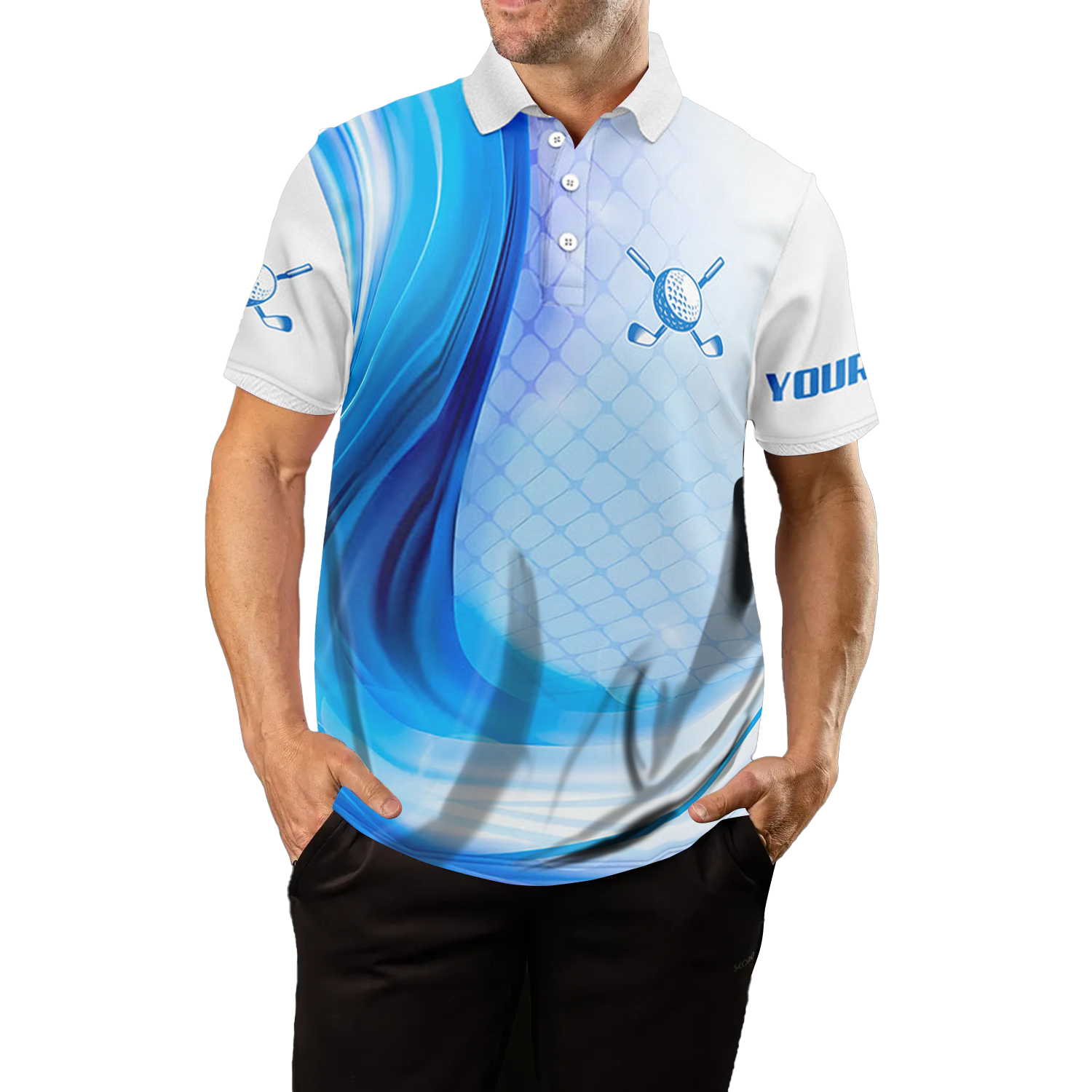 Navy Blue Sparkling Men's Golf Polo Shirt Personalized Golf Shirt For Him Golf Enthusiast Gift L1324