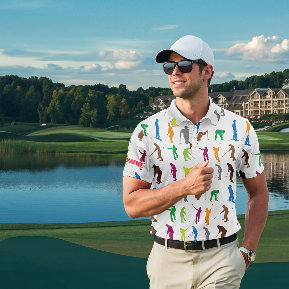 Vibrant Men's Golf Polo Shirts Personalized with Name | Fun Golf Shirts for Men | Ideal Golfing Gifts L1328