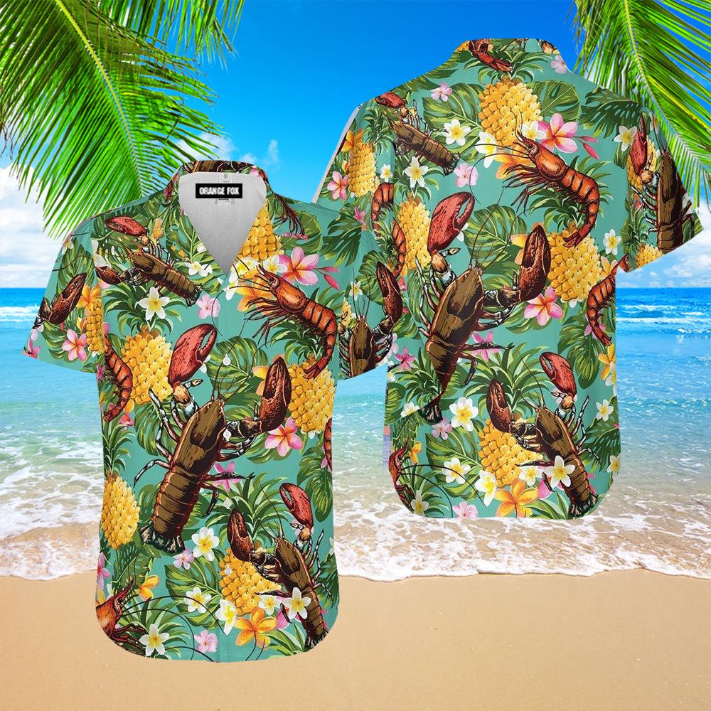 Lobster Tropical Pineaple Flowers Hawaiian Shirt For Men & Women