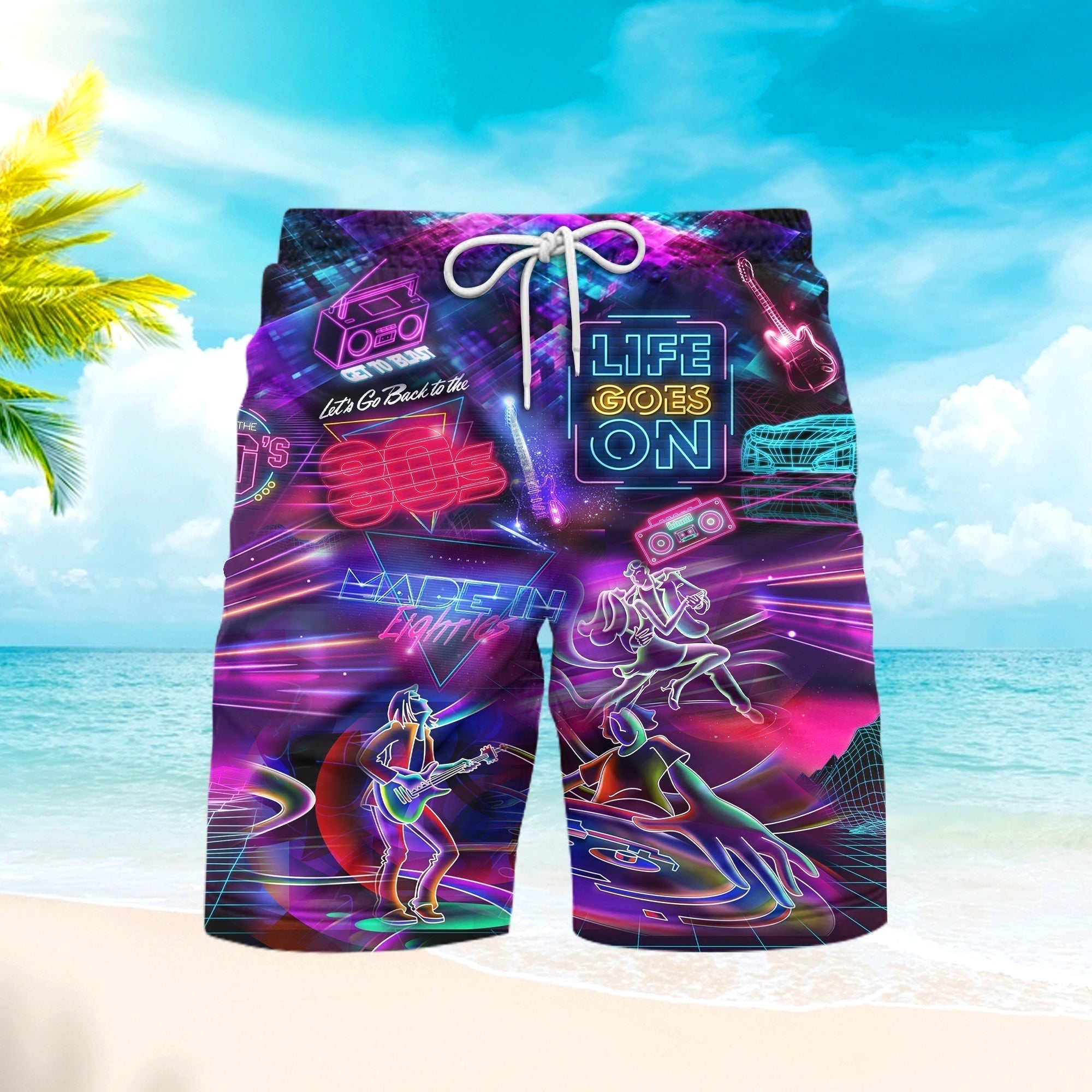 Made In The Music Neon Vintage 80s Beach Shorts For Men