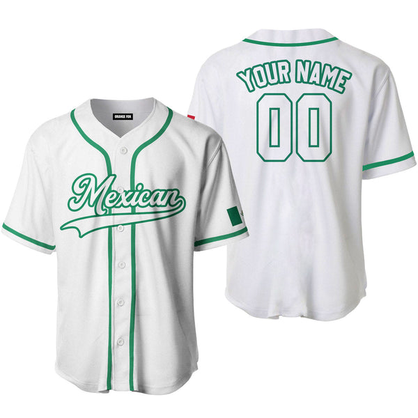 Mexican Flag White Green Custom Name Baseball Jerseys For Men & Women