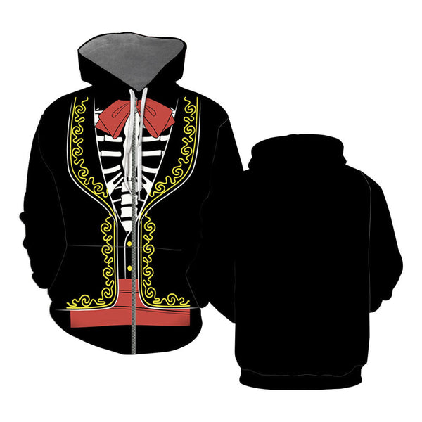 Mexican Skeleton Jacket Costume Halloween Zip Up Hoodie For Men & Women
