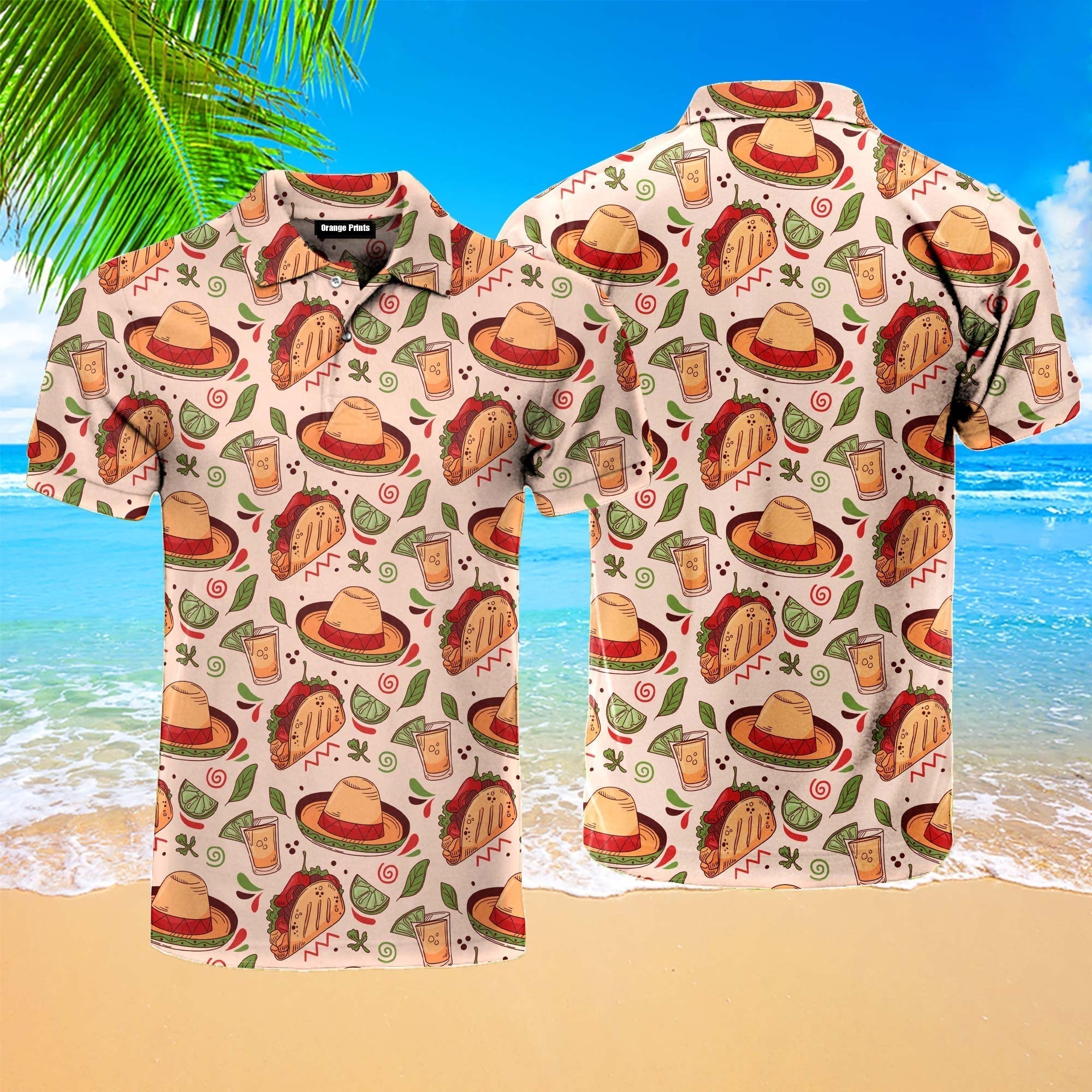 Mexican Tequila Tacos Hat Polo Shirt For Men