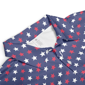 4th of July Blue Polo Patriotic Golf Shirt for Men Red and White Stars Moisture Wicking Summer Top